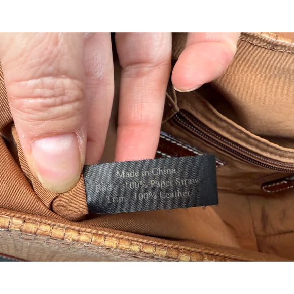 Kenneth Cole Leather and Straw Basket Top Handle Handbag Purse - Picture 13 of 16